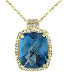 10K London Blue Gold & Yellow Octagon Pendant Necklace